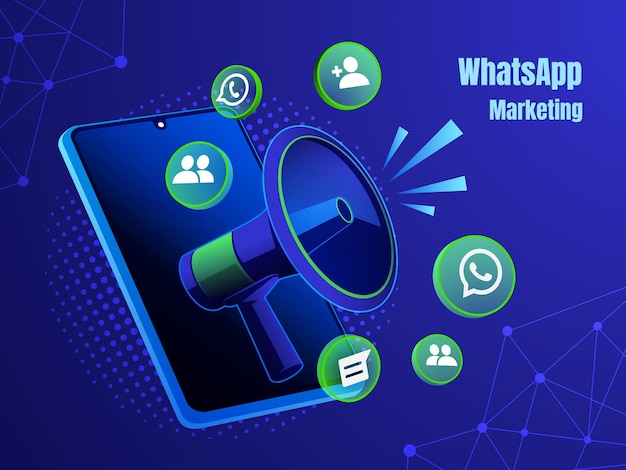 WhatsApp 마케팅 및 확성기 디지털 마케팅 소셜 미디어 개념