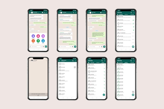 Vector whatsapp ui-sjabloon op mobiele telefoon