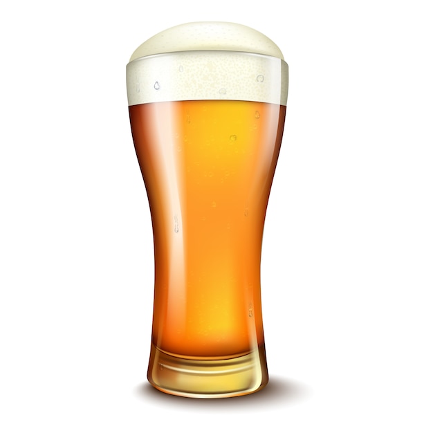 Vector wheat beer ads, beer glass with attractive beer, 3d illustration isolated on white background.