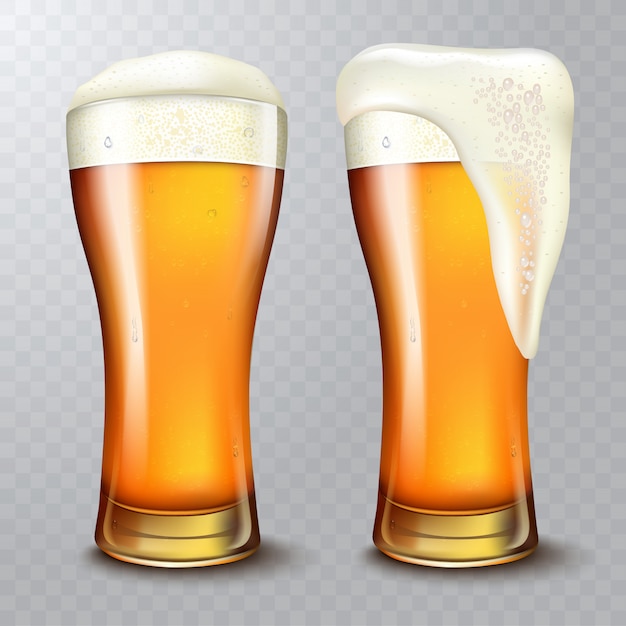 Vector wheat beer, beer glass with attractive beer, 3d illustration on transparent background.