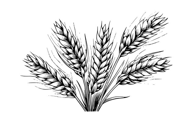 Vector wheat bread ears cereal crop sketch engraving style vector illustration