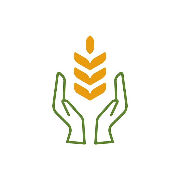 WheatCare 로고 디자인 컨셉 아이디어와 손 기호