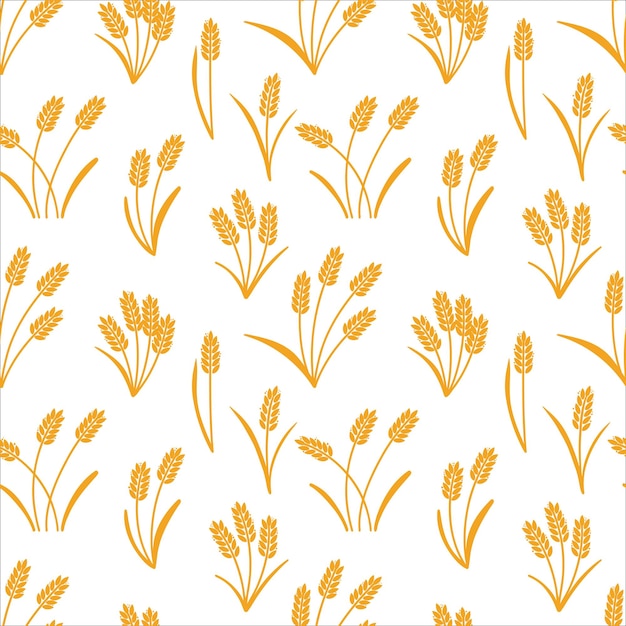 Wheat ears seamless pattern Barley or rice black silhouette beer or bakery background organic farm backdrop bread packaging Decor textile wrapping paper wallpaper design Vector print or fabric