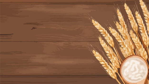 wheat ears on a wooden background with a brown background