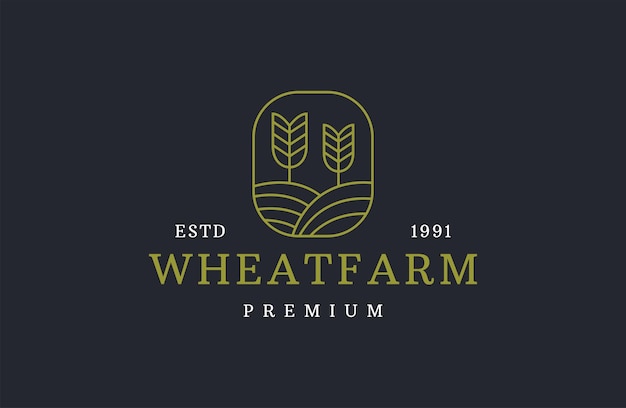 Wheat Farm Land Agriculture Linear Line Outline Vintage Hipster Retro Logo Design