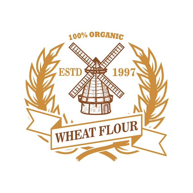 Vector wheat flour label template with wind mill