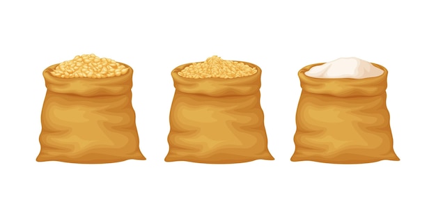 wheat and flour large bags of wheat and flour cereals in bags vector illustration isolated on a white background