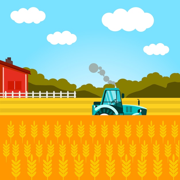 Vector wheat harvesting flat vector poster