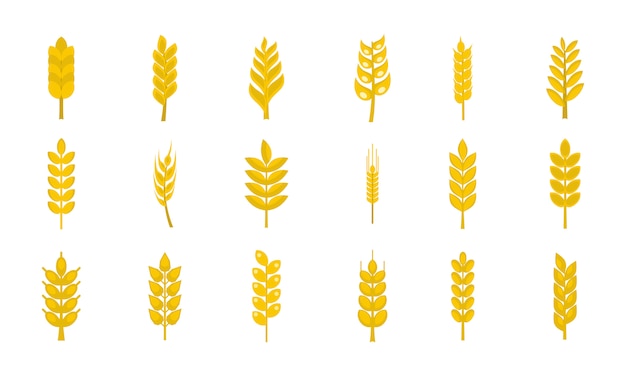 Wheat icon set. Flat set of wheat vector icons collection isolated