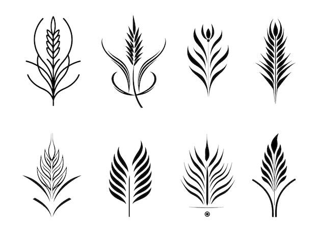 Эскиз коллекции логотипов пшеницы, нарисованный вручную в векторном стиле комиксов