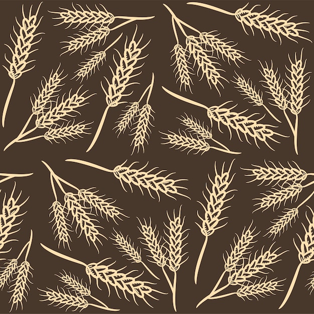 Wheat seamless pattern background hand drawn. Pattern of wheat ears