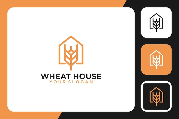 家のロゴデザインアイコンベクトルイラストと小麦