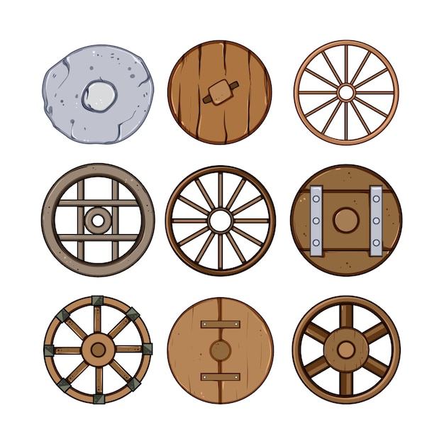 Vector wheel ancient set cartoon vector illustration