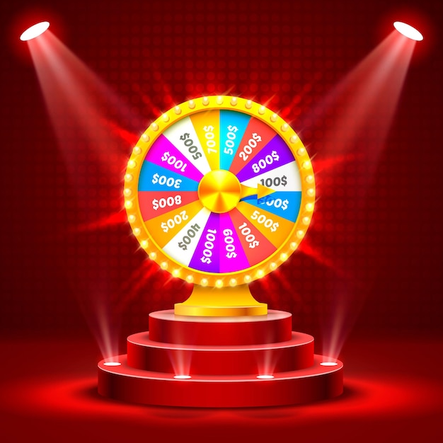 Vector wheel of fortune on the catwalk. isolated on red background. vector illustration