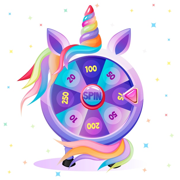 Ruota della fortuna a forma di unicorno per il gioco 2d fortune spin