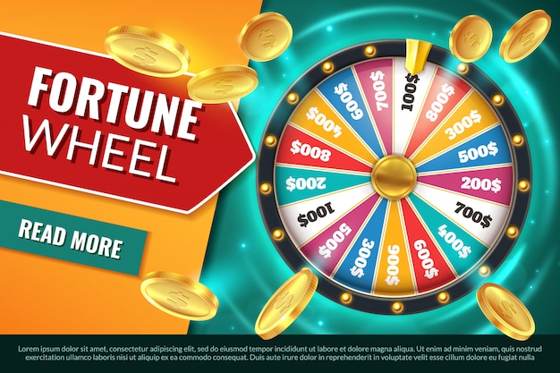 Vector wheel fortune. lucky jackpot winner text banner, casino prize spinning roulette. game win chance circle gambling  background