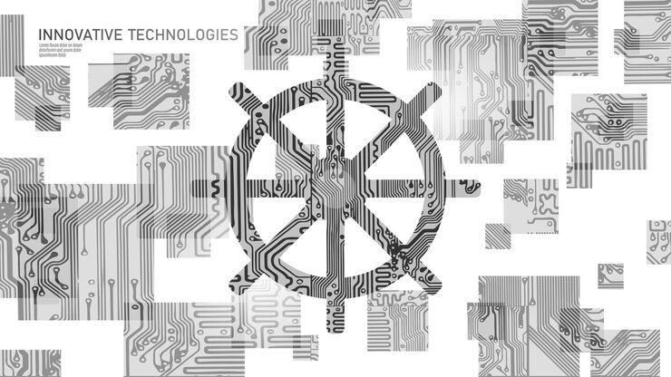 Vector wheel helm 컴퓨터 개발자 앱 개념 비즈니스 디지털 오픈 소스 프로그램 데이터 코딩 스티어링