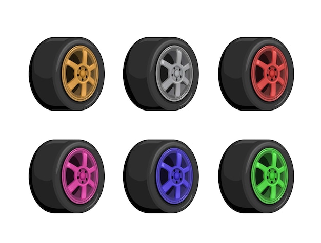 Vector wheel rims color collection set illustration vector