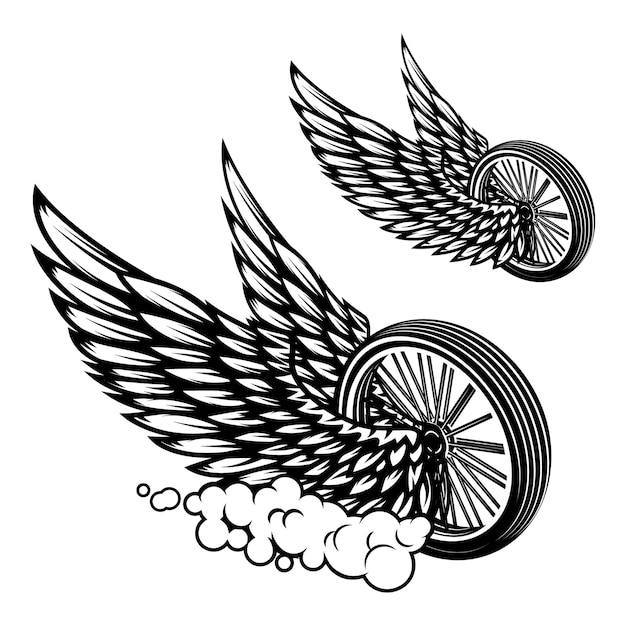 Ruota con ali illustrazione isolati su sfondo bianco