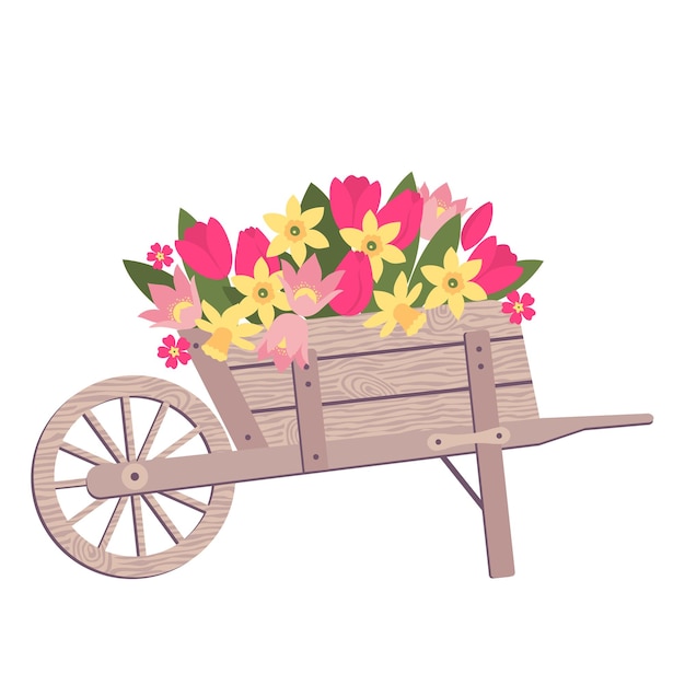 Vector wheelbarrow spring flowers