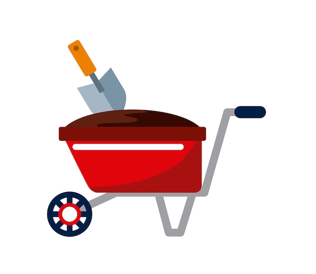 wheelbarrow and trowel icon 