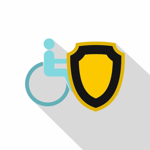 Wheelchair nd safety shield icon Flat illustration of wheelchair and safety shield vector icon for web isolated on white background