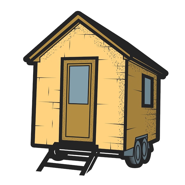 Wheeled tiny house or cabin trailer cute vehicle hovel front view vector