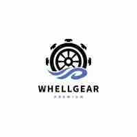 Vector whell gear icon with sea wave logo design inspiration