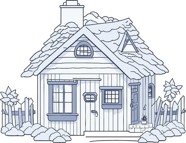 Vector whimsical adventures coloring book for kids featuring a charming white hut