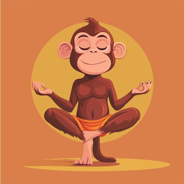 Vector whimsical cartoon of a monkey monk