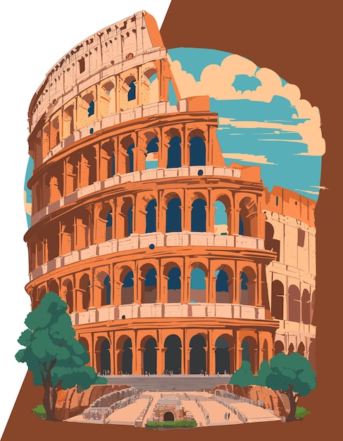 Vector whimsical colosseum wonders cartoon vector illustration for stickers logos and tees