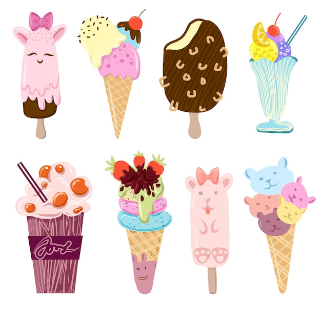 Vector whimsical delights explore the playful world of cartoonstyle ice cream illustrations