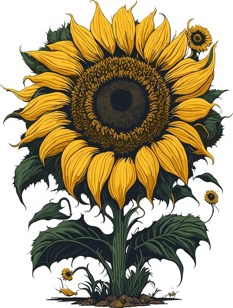 Whimsical Nature Encounter UltraDetailed Cartoonized Sunflower Graced by BoneHolding Hand Surrou