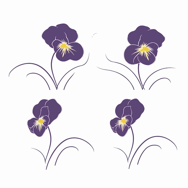 whimsical pansy outline illustration with intricate details