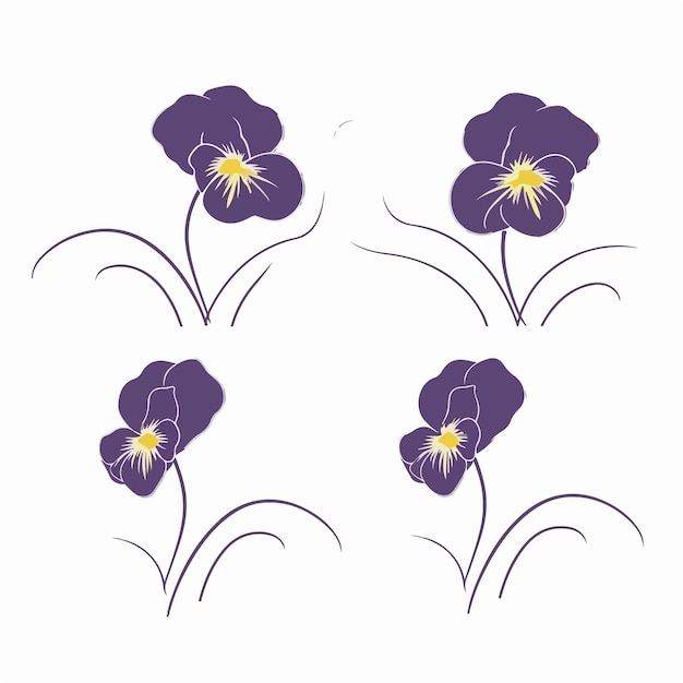 Vector whimsical pansy outline illustration with intricate details