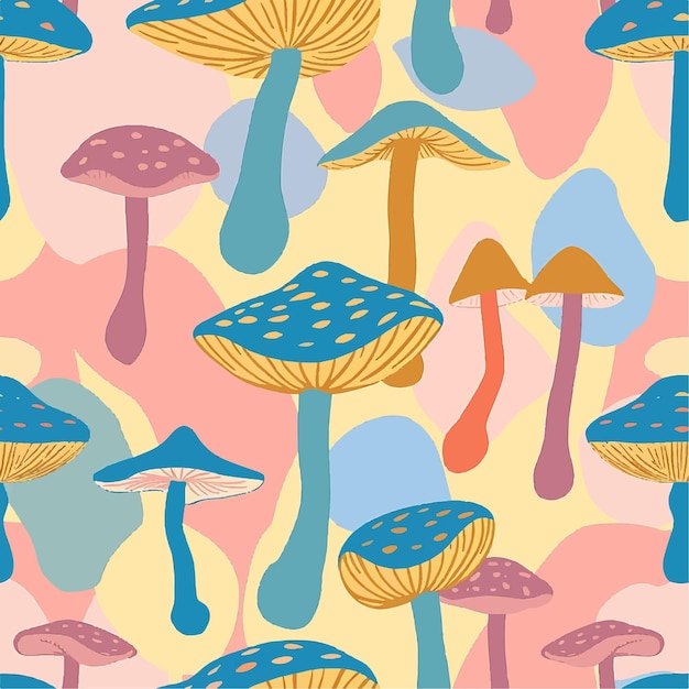 Whimsical Pastel Mushroom Seamless Pattern