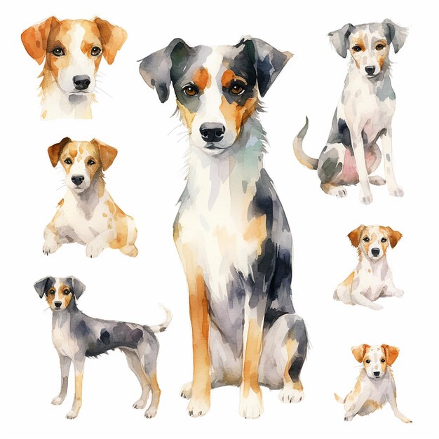 Vector whimsical pet painting featuring a white background