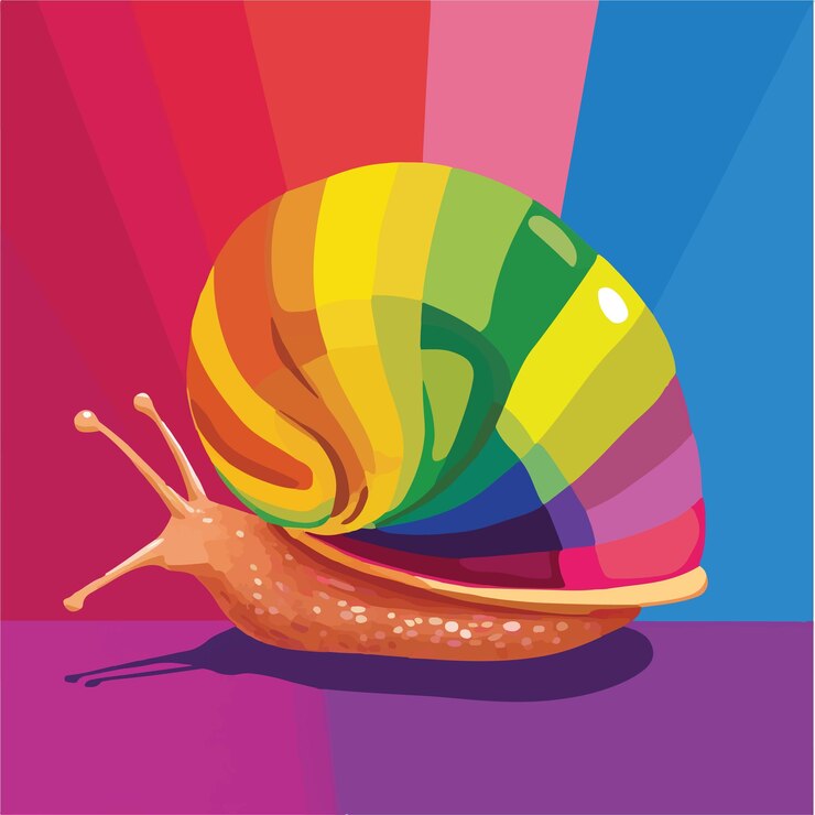Vector whimsical snail with a vibrant rainbow shell vector illustration