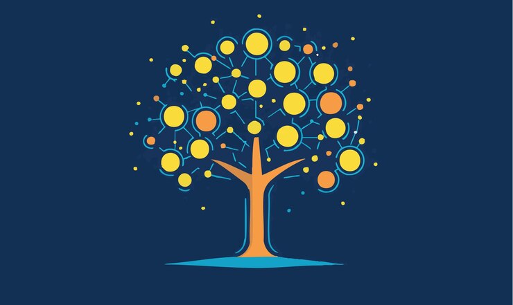 Vector whimsical tree icon with interconnected design