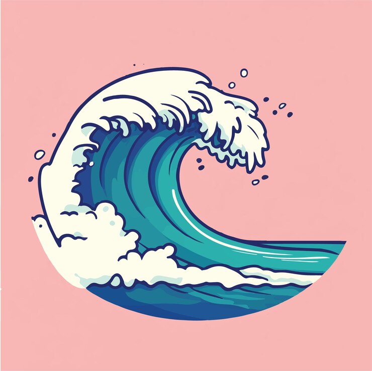 Vector whimsical vector art of a wave crashing on the shore vector illustration