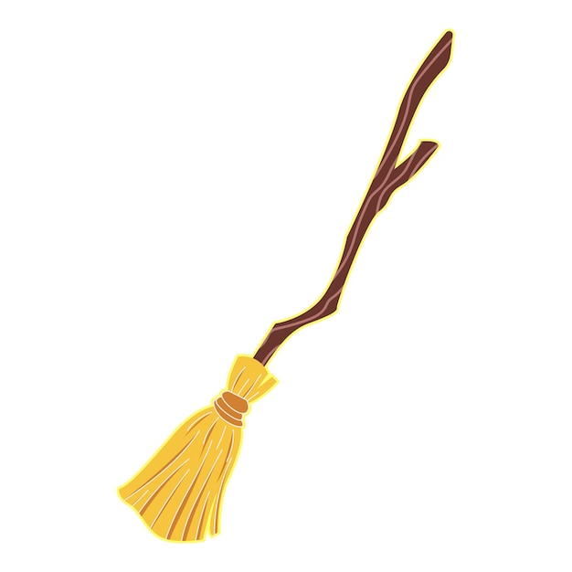 whimsical vector illustration of a classic witchs broomstick with a wooden handle
