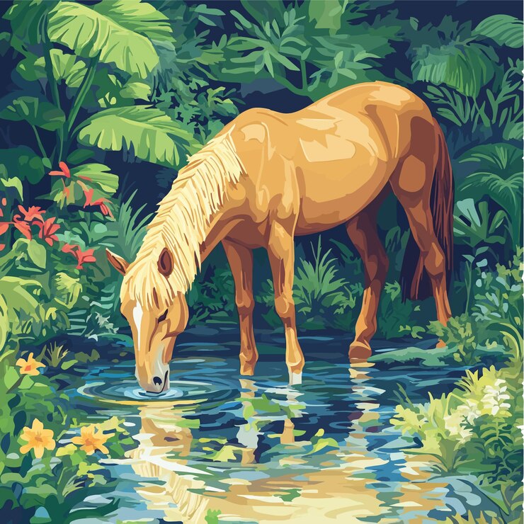 Vector 一匹喝酒的馬的奇妙向量插圖
