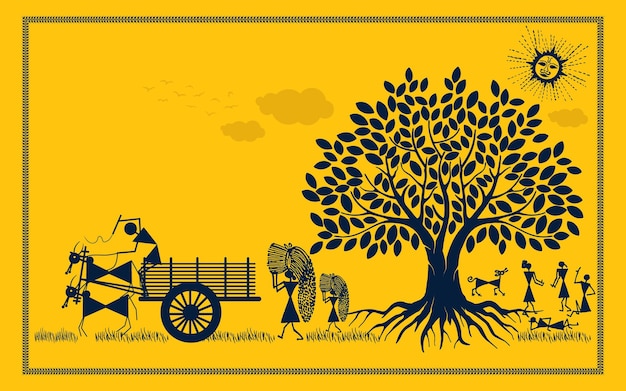 whimsical warli art tree of joy indian kids and rural happiness in vibrant splendor