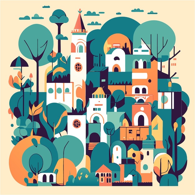 Whimsy in the city magic a flat design wonderland with an imagination twist