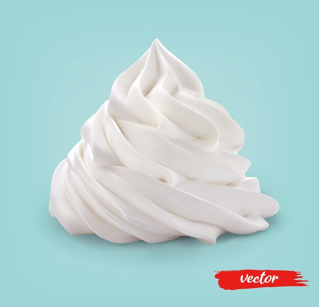 Vector whipped cream swirl geïsoleerd op witte achtergrond 3d realistische vector illustratie van whipped cream