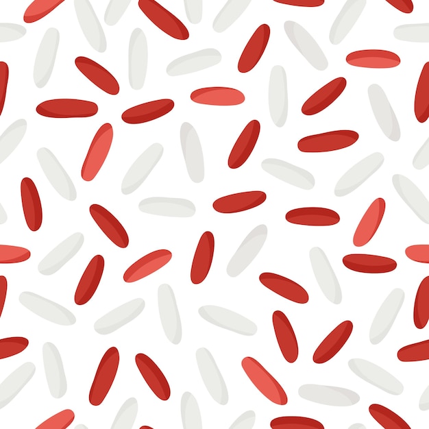 Whire and red rice mix vector cartoon seamless pattern for template farmer market design, label and packing. Natural energy protein organic super food.