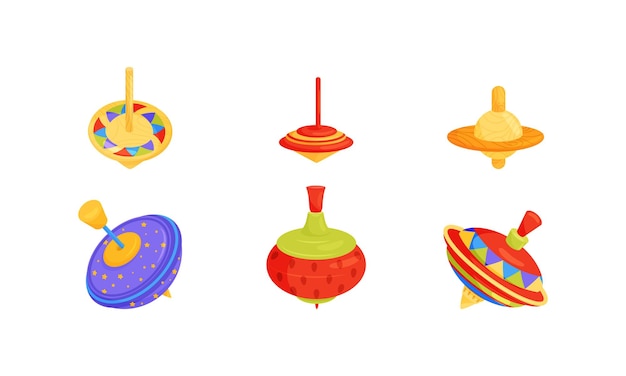 Vector whirligig toy vector set colorful childish pegtop collection