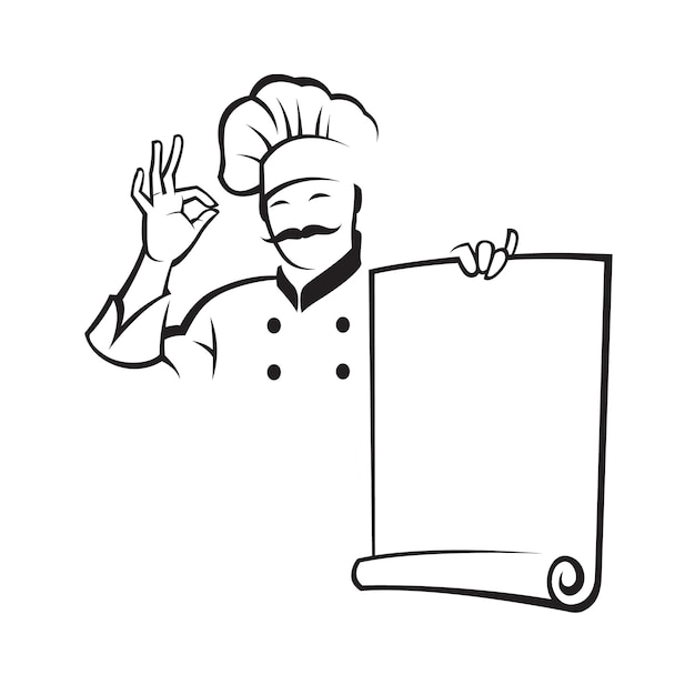 whiskered chef with menu paper