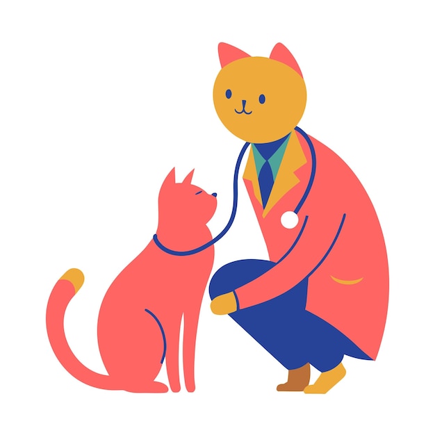 Whiskered Wellness Vector Illustrations of Doctor Cats in Veterinary Practice