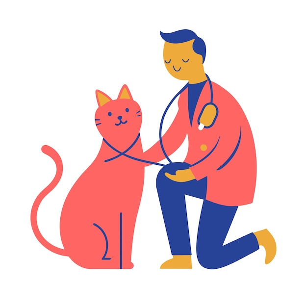 Vector whiskered wellness vector illustrations of doctor cats in veterinary practice